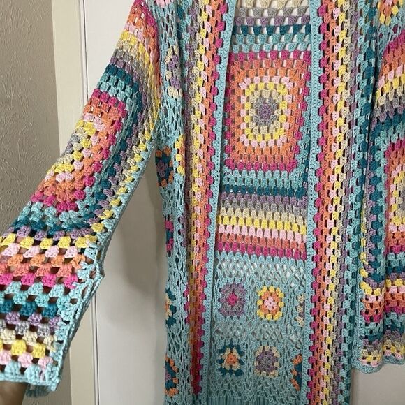 No 1 Los angeles acrylic crochet quilted muti color maxi cardigan sweater duster - Picture 7 of 10